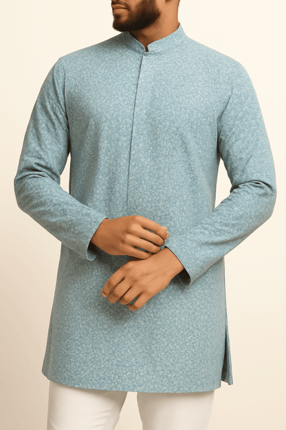 Premium 36" Sky Blue Cotton Mix Geometric Dobby Print Fabric – Perfect for Custom Shirts & Kurtas - Poshak Fabrics