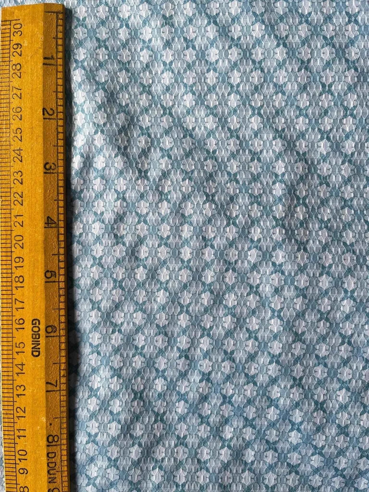 Premium 36" Sky Blue Cotton Mix Geometric Dobby Print Fabric – Perfect for Custom Shirts