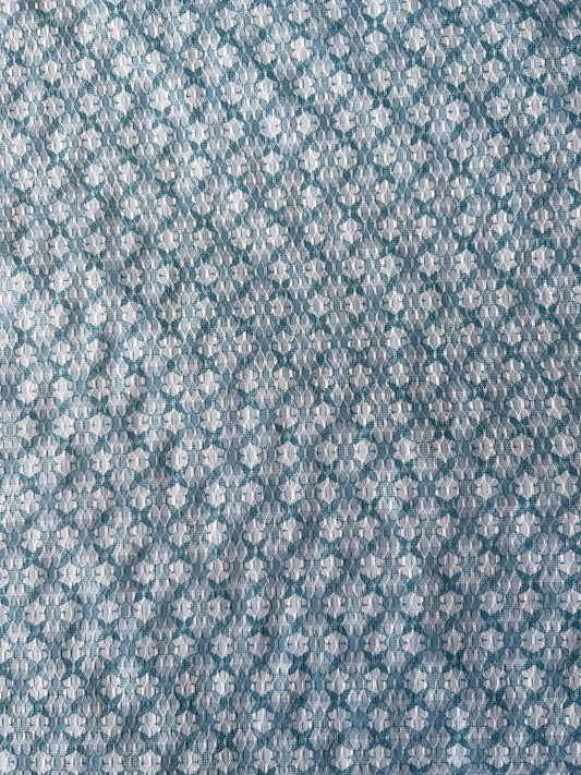 Premium 36" Sky Blue Cotton Mix Geometric Dobby Print Fabric – Perfect for Custom Shirts - Poshak Fabrics