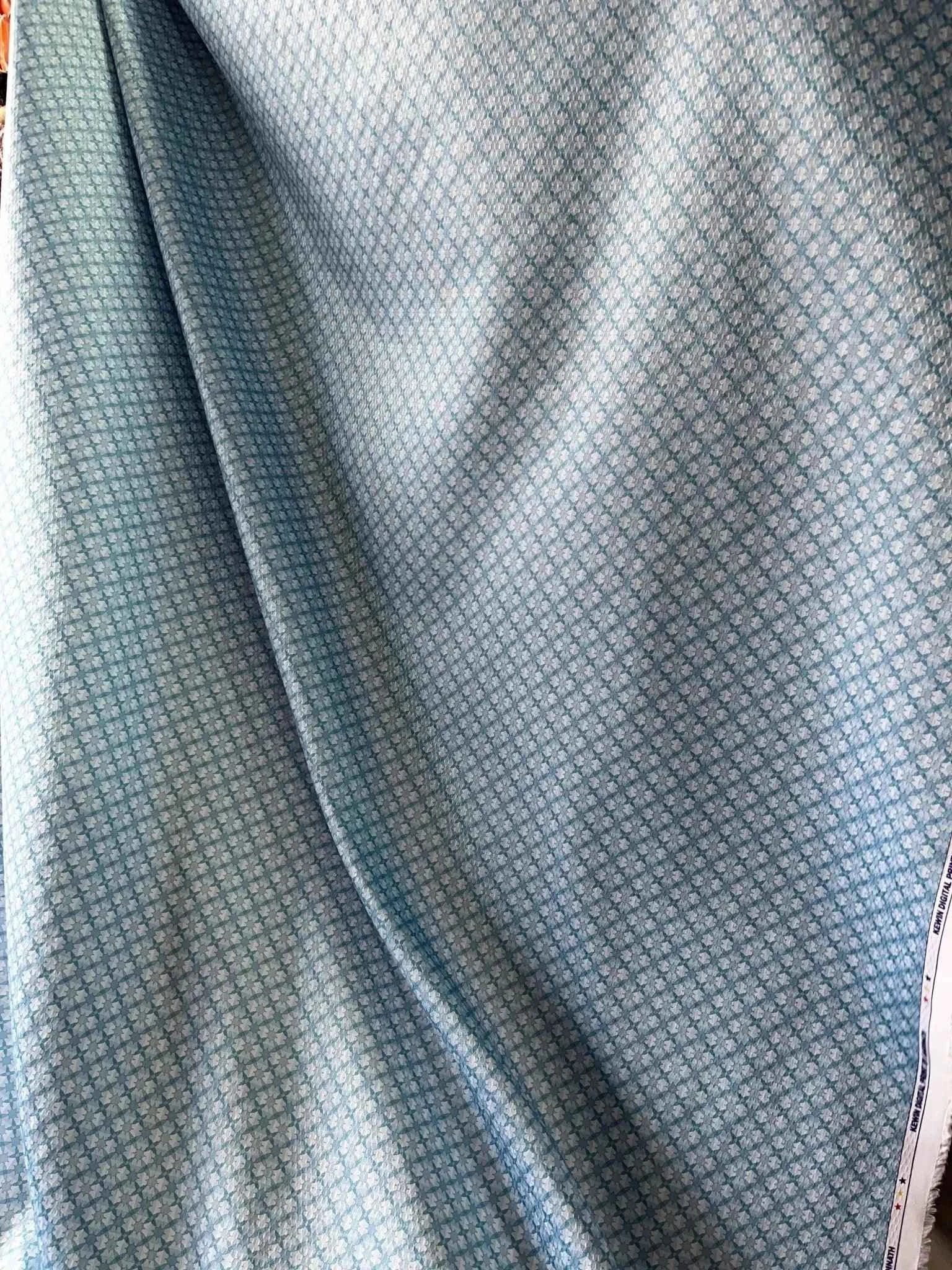 Premium 36" Sky Blue Cotton Mix Geometric Dobby Print Fabric – Perfect for Custom Shirts