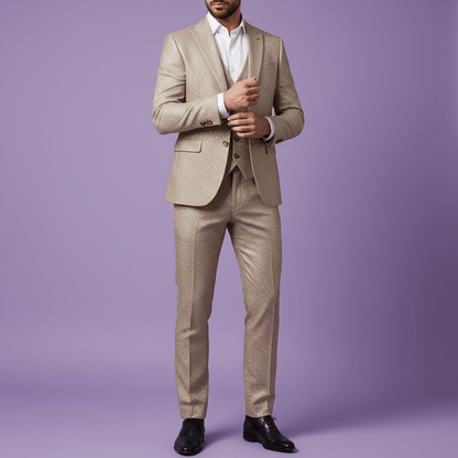 Premium 58" Sambodhi Camay Shiny Beige Suiting Fabric – For Impeccably Tailored Party & Formal Wear - Poshak Fabrics