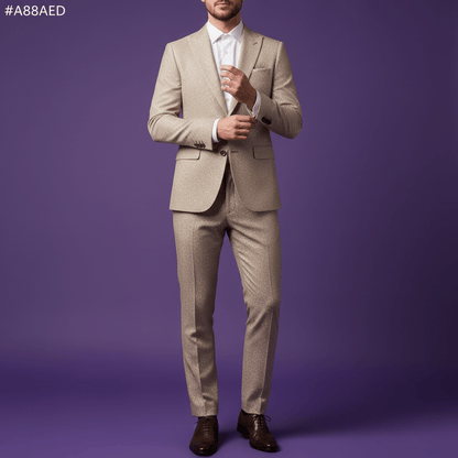 Premium 58" Sambodhi Camay Shiny Beige Suiting Fabric – For Impeccably Tailored Party & Formal Wear - Poshak Fabrics