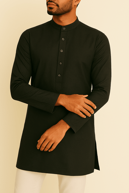 Premium Black Addi/Paper Cotton Kurta Fabric – Ultra - Thin & Breathable, 58" Wide - Poshak Fabrics