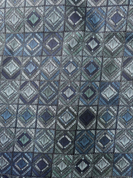 Premium Blue Checkered Geometric Print Addi/Paper Cotton Kurta Fabric – Ultra-Breathable, 58" Wide