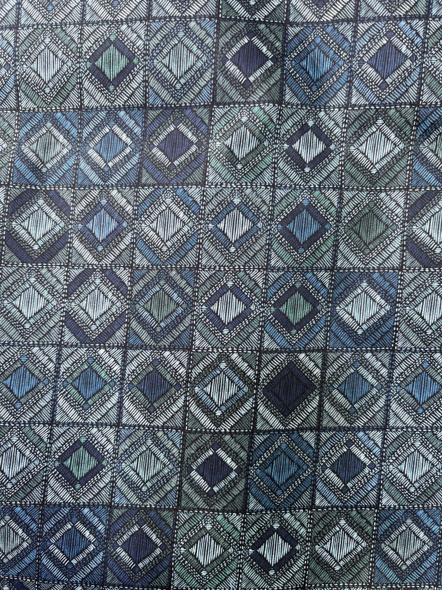 Premium Blue Checkered Geometric Print Addi/Paper Cotton Kurta Fabric – Ultra - Breathable, 58" Wide - Poshak Fabrics