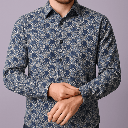 Premium Blue - White Floral Print Mix - Cotton Shirt Fabric – 36” Width for Flawless Stitching - Poshak Fabrics