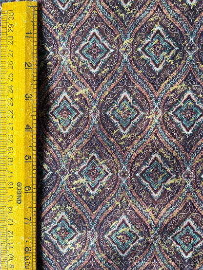 Premium Golden Maroon Geometric Sparkled Print Mix-Cotton Kurta Fabric – 36” Width for Fine Tailoring