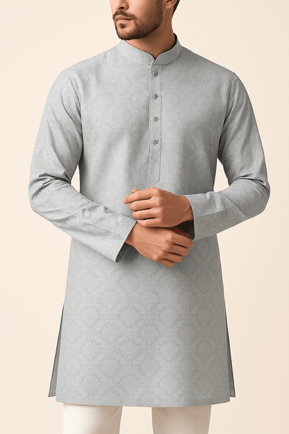 Premium Light Grey Stretchable Lycra Print Fabric – 58" Wide | Perfect for Well - Stitched Shirts & Kurtas - Poshak Fabrics