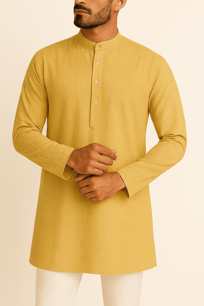 Premium Light Mustard Addi/Paper Cotton Kurta Fabric – Ultra - Thin & Breathable, 58" Wide - Poshak Fabrics