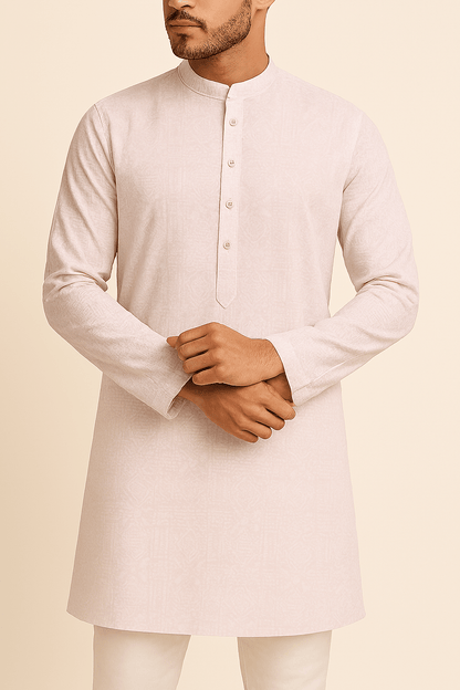 Premium Light Pink Geometric Jacquard Addi/Paper Cotton Kurta Fabric – Ultra - Thin & Breathable, 58" Wide - Poshak Fabrics