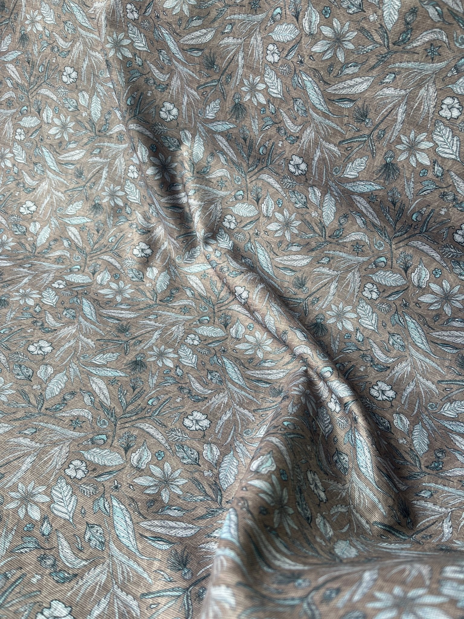 Premium Linen Cotton Printed Fabric for Shirts & Kurtas – 58" Wide | Modern Botanical Motif - Poshak Fabrics