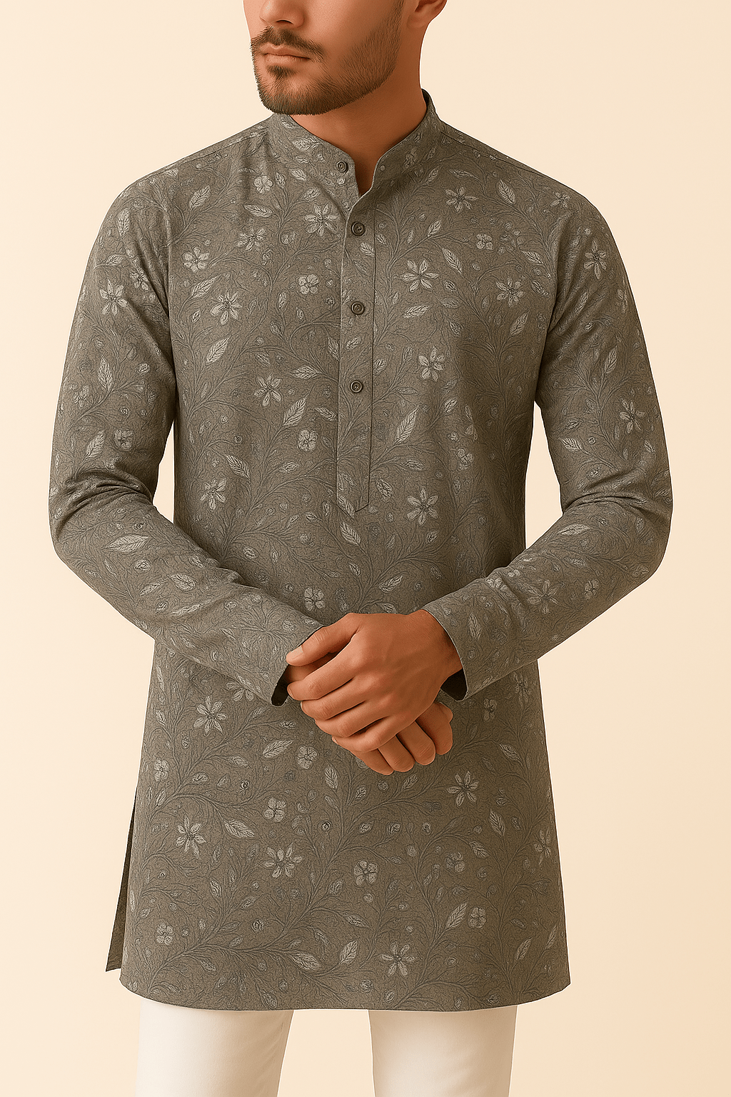Premium Linen Cotton Printed Fabric for Shirts & Kurtas – 58" Wide | Modern Botanical Motif - Poshak Fabrics