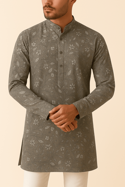 Premium Linen Cotton Printed Fabric for Shirts & Kurtas – 58" Wide | Modern Botanical Motif - Poshak Fabrics