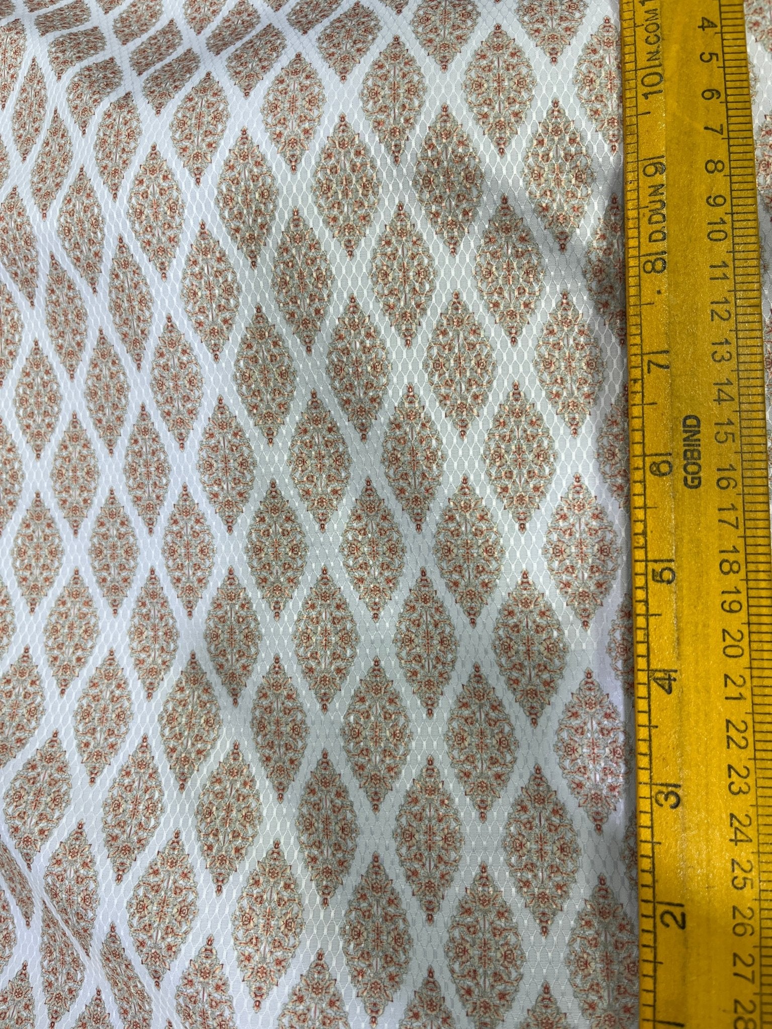 Premium Peach - White Geometric Mix - Cotton Dobby Print Kurta Fabric – 36” Width for Tailored Perfection - Poshak Fabrics