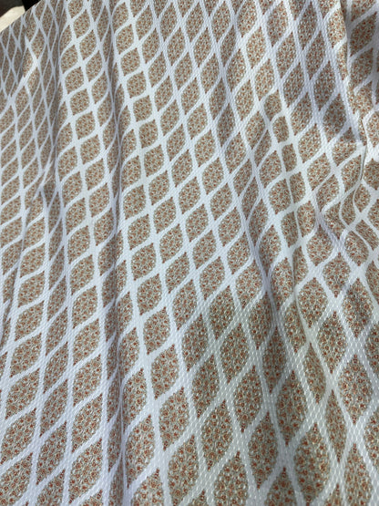 Premium Peach - White Geometric Mix - Cotton Dobby Print Kurta Fabric – 36” Width for Tailored Perfection - Poshak Fabrics