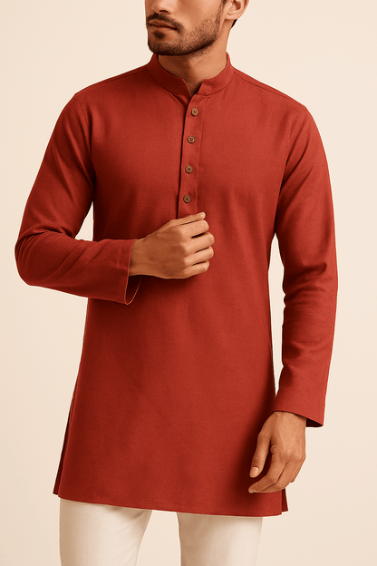 Premium Rusty Red Addi/Paper Cotton Kurta Fabric – Ultra - Thin & Breathable, 58" Wide - Poshak Fabrics