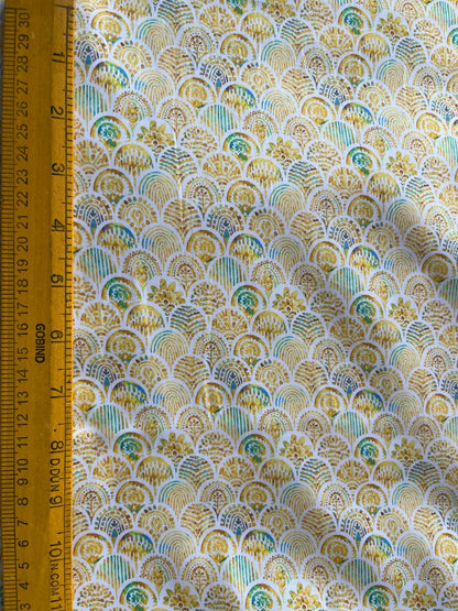 Premium Satin Cotton Printed Fabric for Shirts & Kurtas – 58" Wide | Intricate Gold Motif Design - Poshak Fabrics