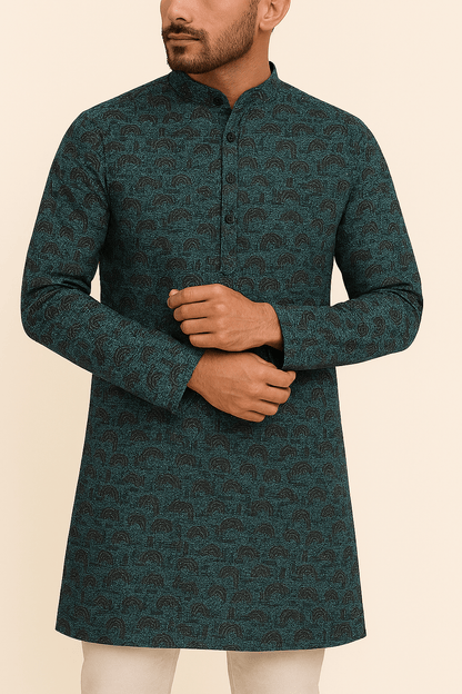 Premium Sea Green Abstract Mix - Cotton Dobby Print Kurta Fabric – 36” Width for Tailored Perfection - Poshak Fabrics