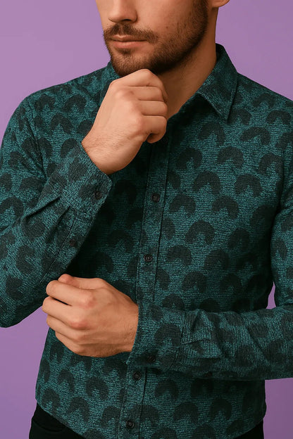 Premium Sea Green Abstract Mix - Cotton Dobby Print Shirt Fabric – 36” Width for Fine Stitching - Poshak Fabrics