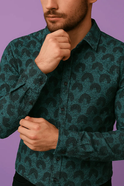 Premium Sea Green Abstract Mix - Cotton Dobby Print Shirt Fabric – 36” Width for Fine Stitching - Poshak Fabrics