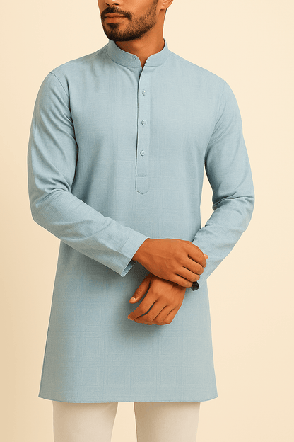 Premium Sky Blue Addi/Paper Cotton Self - Patterned Kurta Fabric – Ultra - Breathable, 58" Wide - Poshak Fabrics