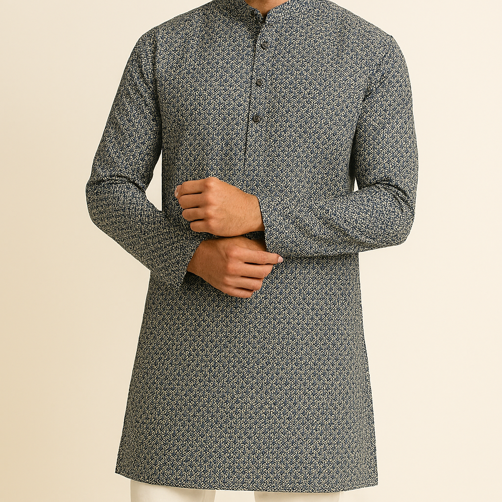 Premium Mix-Cotton Sea Green Geometric Digital Print Fabric – 36” Width for Tailored Kurtas