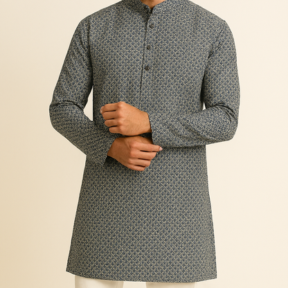 Premium Mix-Cotton Sea Green Geometric Digital Print Fabric – 36” Width for Tailored Kurtas