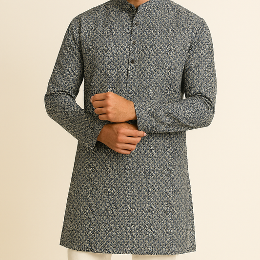 Premium Mix-Cotton Sea Green Geometric Digital Print Fabric – 36” Width for Tailored Kurtas