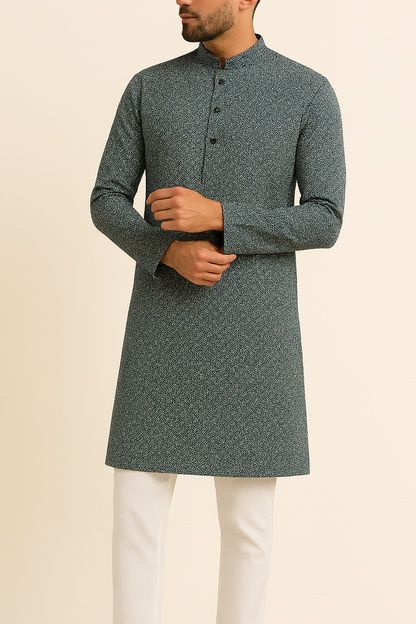 Premium Mix-Cotton Sea Green Geometric Digital Print Fabric – 36” Width for Tailored Kurtas