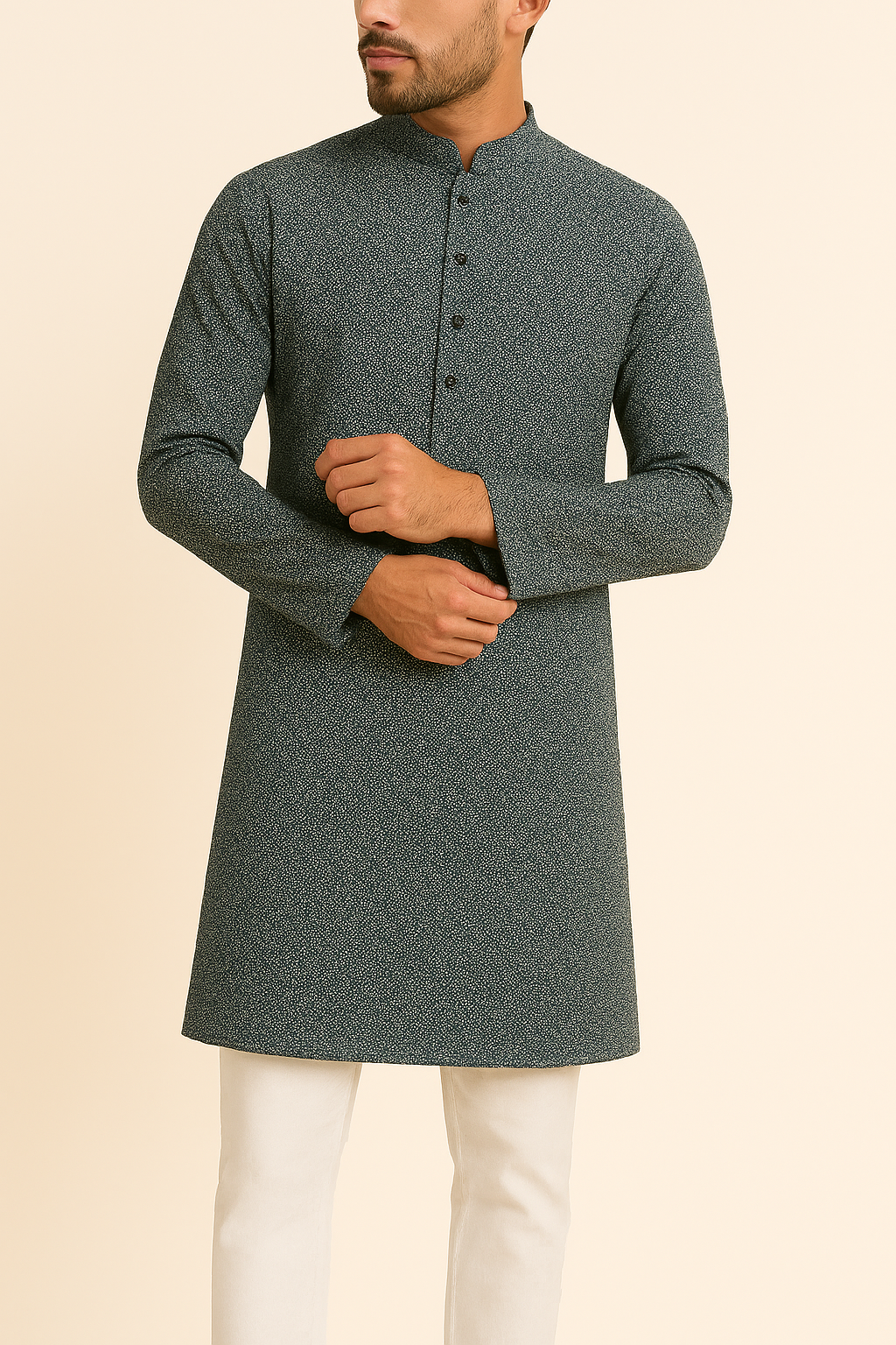 Premium Mix-Cotton Sea Green Geometric Digital Print Fabric – 36” Width for Tailored Kurtas