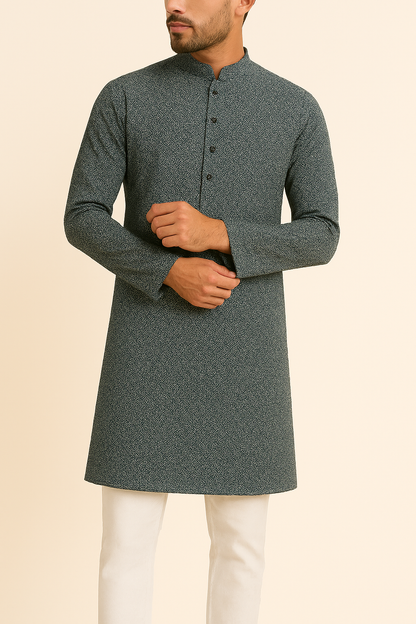 Premium Mix-Cotton Sea Green Geometric Digital Print Fabric – 36” Width for Tailored Kurtas