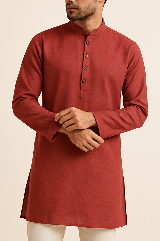 Premium Rusty Red Addi/Paper Cotton Kurta Fabric – Ultra-Thin & Breathable, 58" Wide