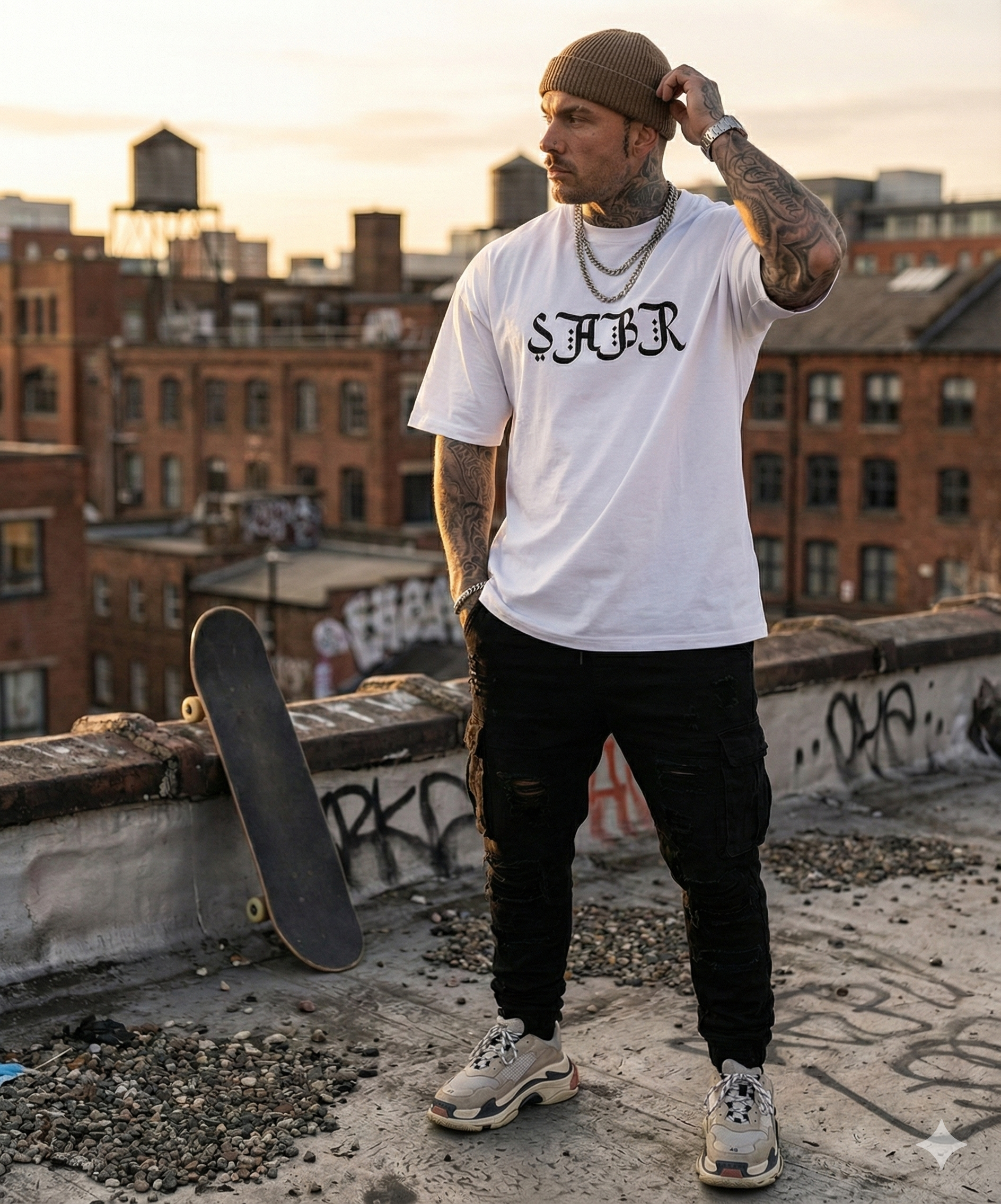 SABR Arabic Calligraphy Oversize Tee – SPRY by Poshak Men’s 220 GSM DTF White T-Shirt