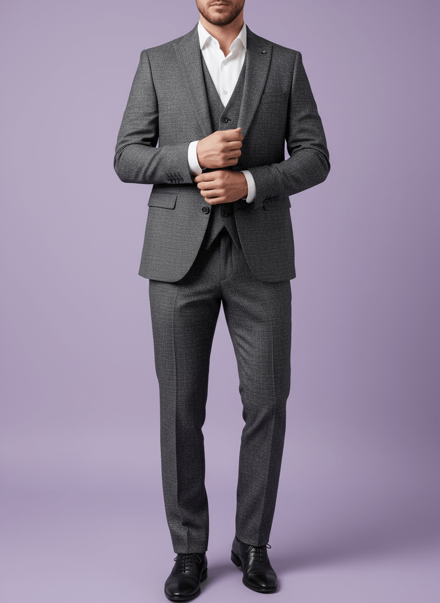 Sambodhi Cactus Dark Grey Linen Feel Checkered Suiting Fabric (58” Wide) – Premium Comfort for Trousers & Suits - Poshak Fabrics