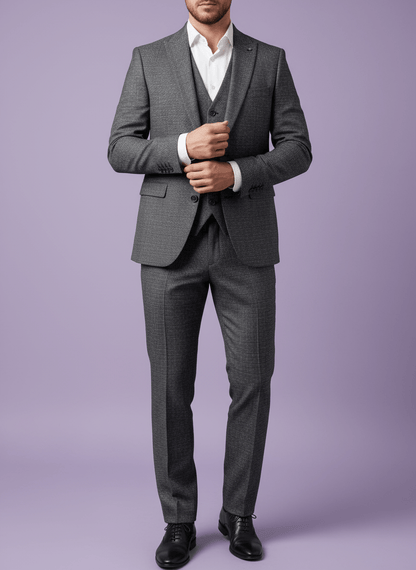 Sambodhi Cactus Dark Grey Linen Feel Checkered Suiting Fabric (58” Wide) – Premium Comfort for Trousers & Suits - Poshak Fabrics