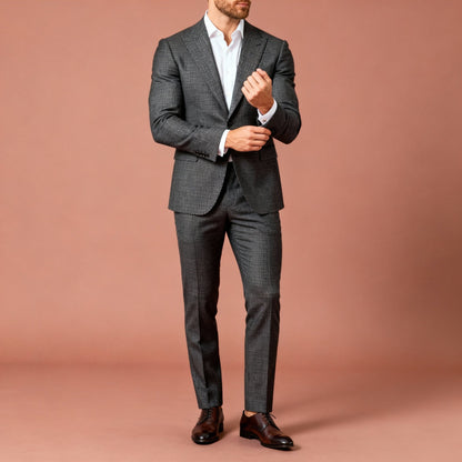 Sambodhi Cactus Dark Grey Linen Feel Checkered Suiting Fabric (58” Wide) – Premium Comfort for Trousers & Suits - Poshak Fabrics