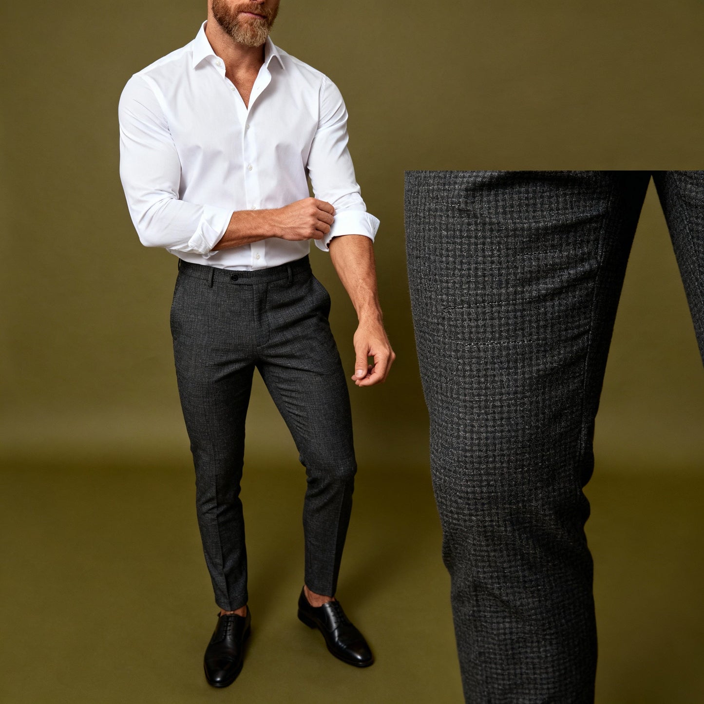 Sambodhi Cactus Dark Grey Linen Feel Checkered Suiting Fabric (58” Wide) – Premium Comfort for Trousers & Suits - Poshak Fabrics