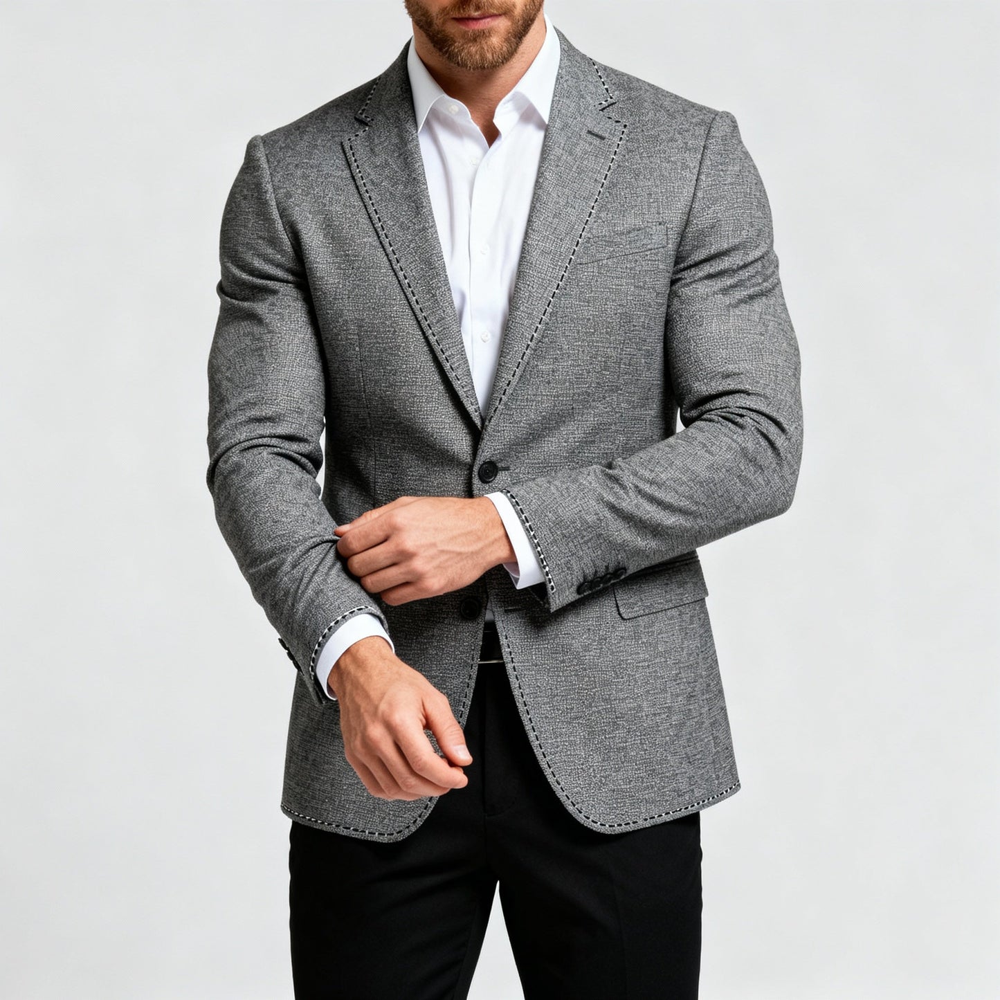 Sambodhi Fusion Dark Grey Small Textured Suiting Fabric (58” Wide) – Premium Tailoring Comfort for Trousers & Suits - Poshak Fabrics