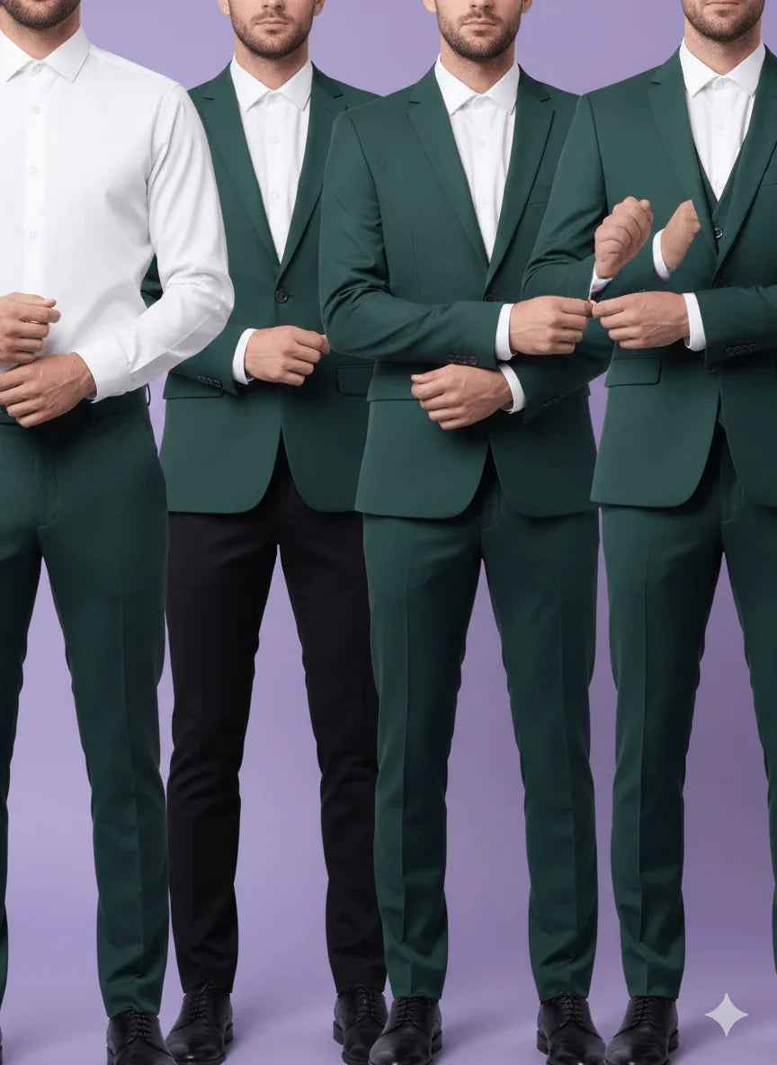 Sambodhi Raja Sahab Premium Dark Green Suiting Fabric – Luxury Soft, Lustrous Feel for Impeccably Tailored Formalwear