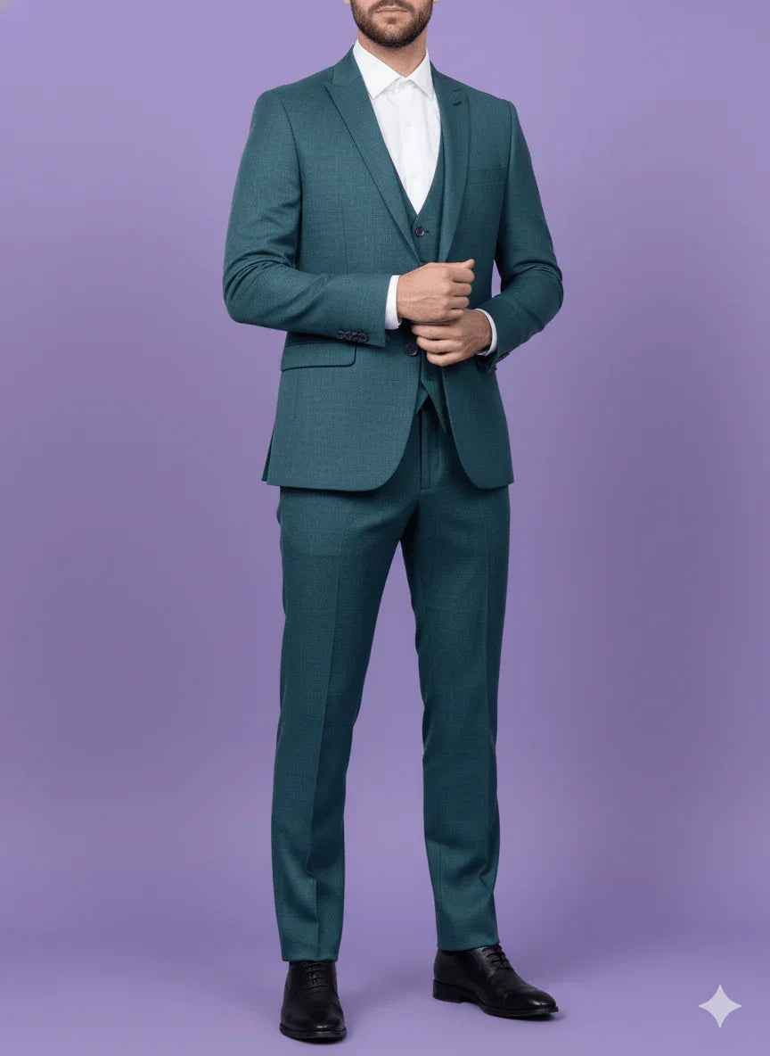 Sambodhi Raja Sahab Premium Teal Green Suiting Fabric – Luxury Soft, Lustrous Feel for Impeccably Tailored Formalwear