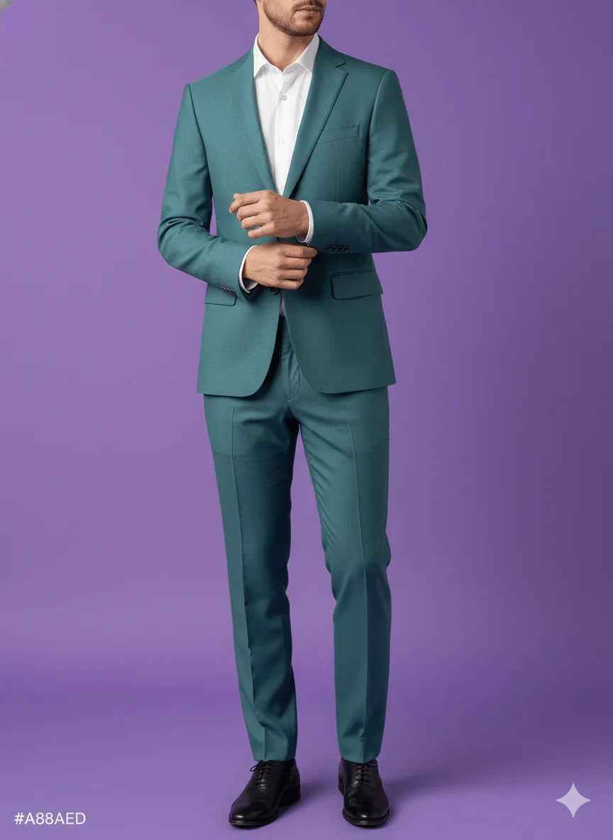 Sambodhi Raja Sahab Premium Teal Green Suiting Fabric – Luxury Soft, Lustrous Feel for Impeccably Tailored Formalwear