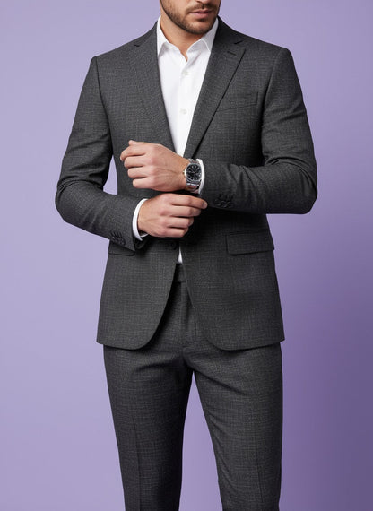 Sambodhi Scorpio Linen Feel Checkered Dark Grey Suiting Fabric (58” Wide) – Tailored Versatility with Linen - Inspired Elegance - Poshak Fabrics