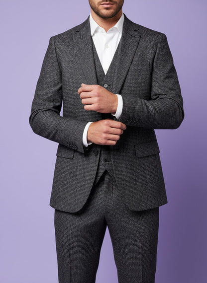 Sambodhi Scorpio Linen Feel Checkered Dark Grey Suiting Fabric (58” Wide) – Tailored Versatility with Linen - Inspired Elegance - Poshak Fabrics