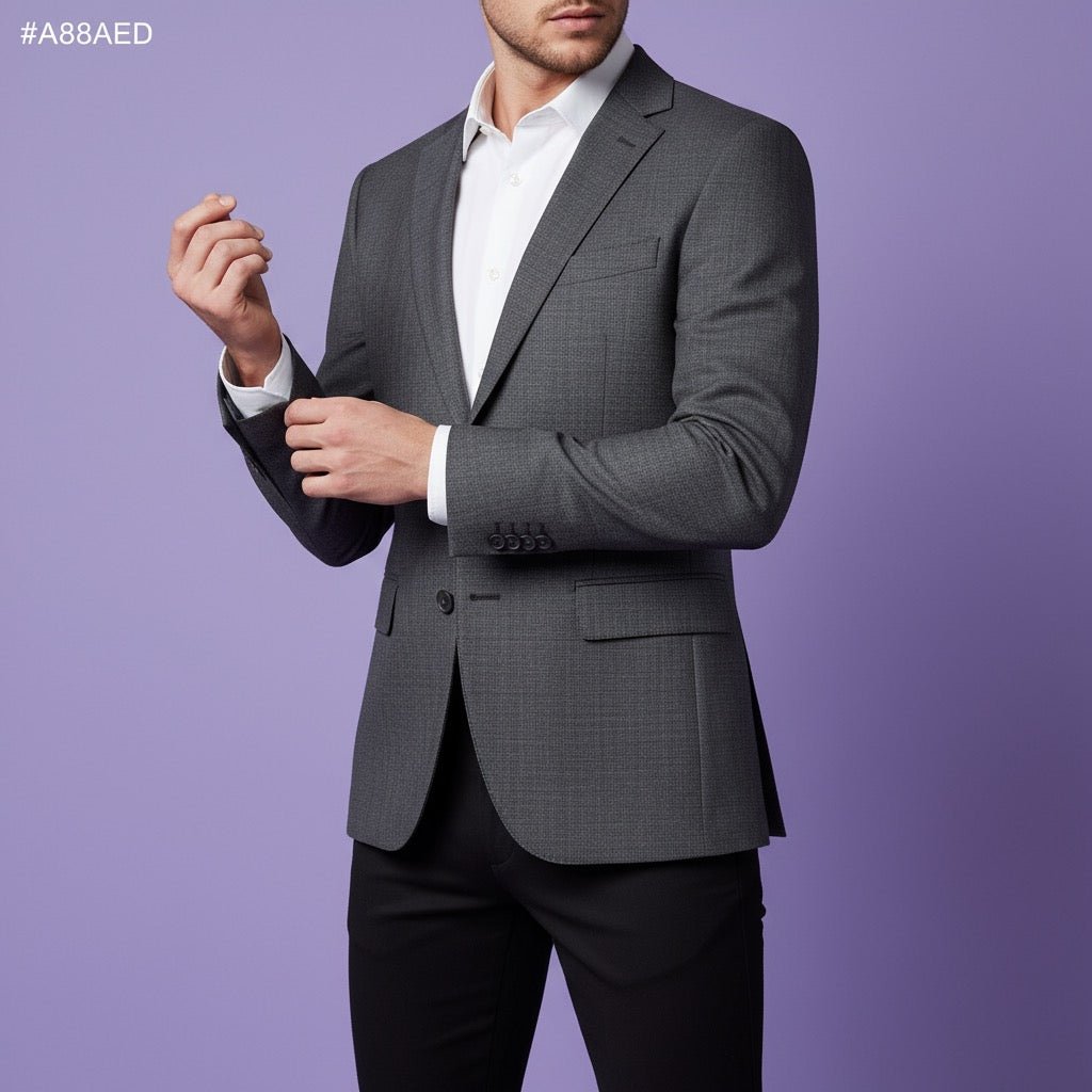 Sambodhi Scorpio Linen Feel Checkered Dark Grey Suiting Fabric (58” Wide) – Tailored Versatility with Linen - Inspired Elegance - Poshak Fabrics