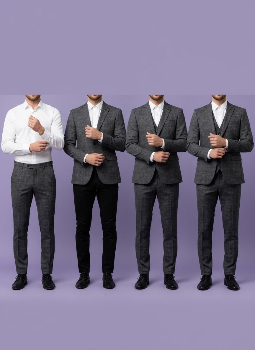 Sambodhi Scorpio Linen Feel Checkered Dark Grey Suiting Fabric (58” Wide) – Tailored Versatility with Linen - Inspired Elegance - Poshak Fabrics