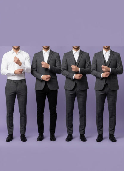 Sambodhi Scorpio Linen Feel Checkered Dark Grey Suiting Fabric (58” Wide) – Tailored Versatility with Linen - Inspired Elegance - Poshak Fabrics