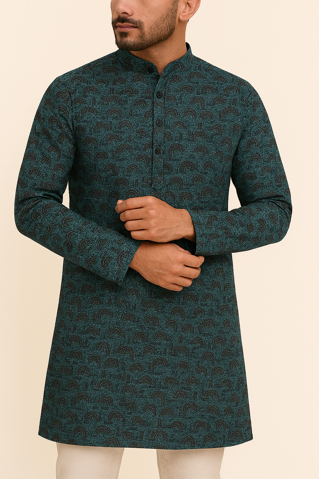Premium Sea Green Abstract Mix-Cotton Dobby Print Kurta Fabric – 36” Width for Tailored Perfection