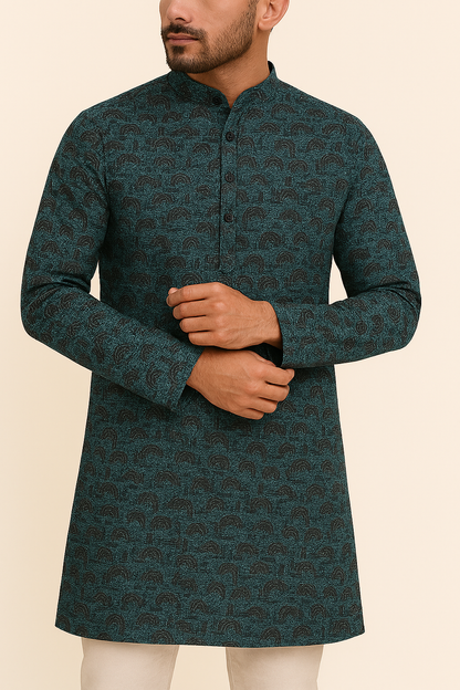 Premium Sea Green Abstract Mix-Cotton Dobby Print Kurta Fabric – 36” Width for Tailored Perfection