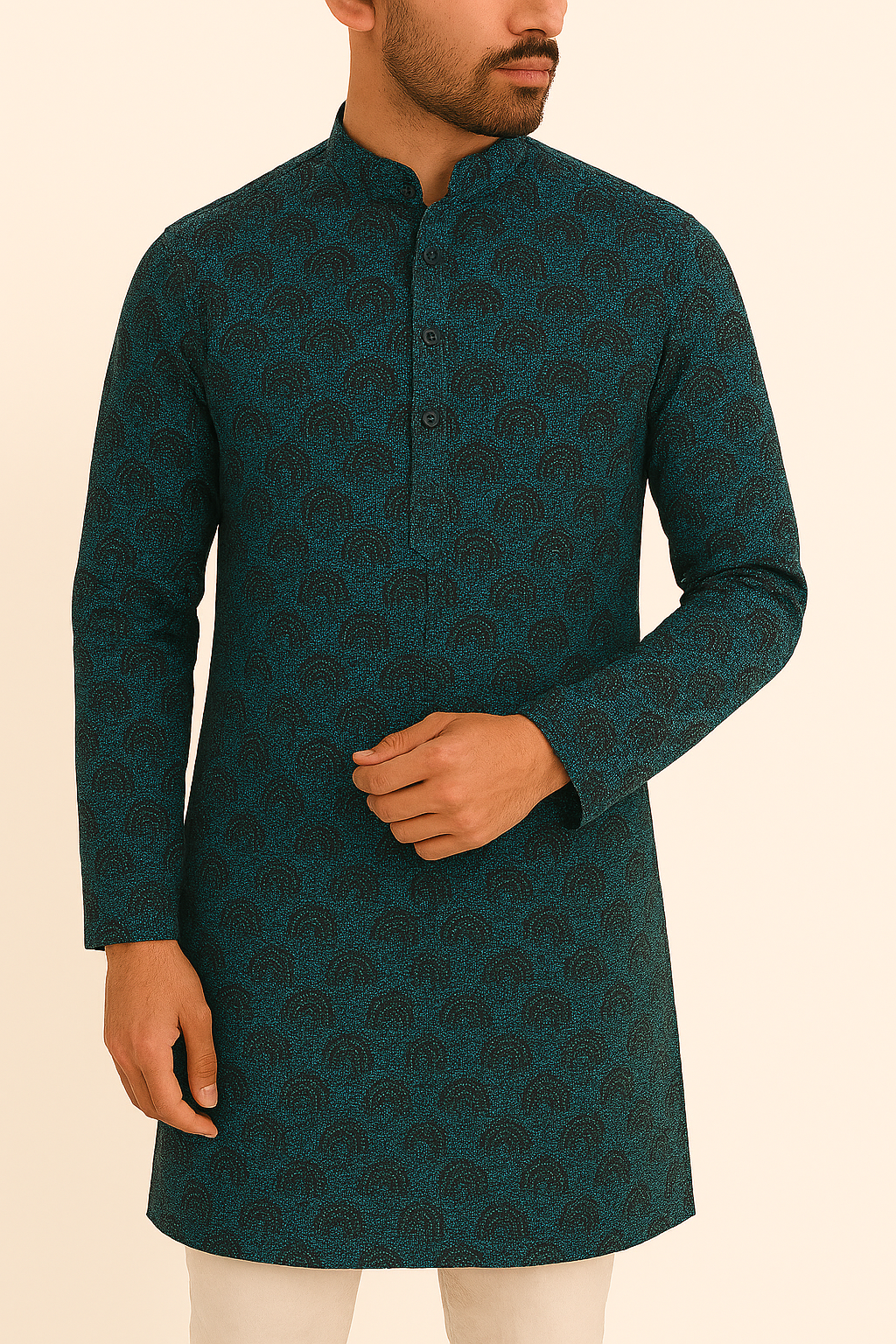 Premium Sea Green Abstract Mix-Cotton Dobby Print Kurta Fabric – 36” Width for Tailored Perfection
