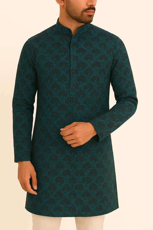 Premium Sea Green Abstract Mix-Cotton Dobby Print Kurta Fabric – 36” Width for Tailored Perfection